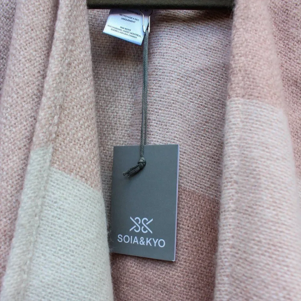 Soia & Kyo Scarfigan Scarf Poncho Cardigan Wrap Pink Plaid‎ Fringe NEW W/ Tags